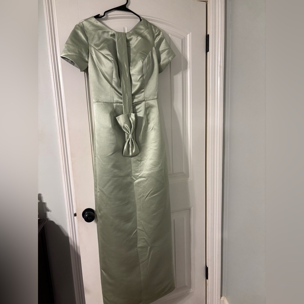 Sage(celadon)length gown with optional Front Bow Detail - runs small